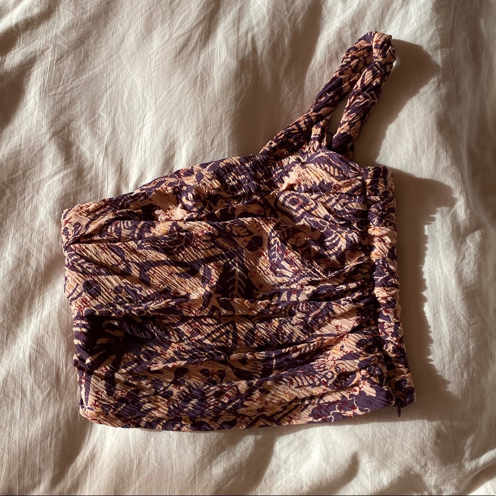 Zara multicolor one shoulder crop top